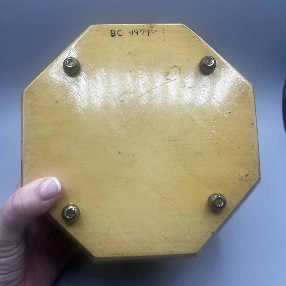 Vtg Octagonal Wooden Bucket Box Purse Lucite Handle Holly Hobbies 1974 Few Flaws - Picture 13 of 13
